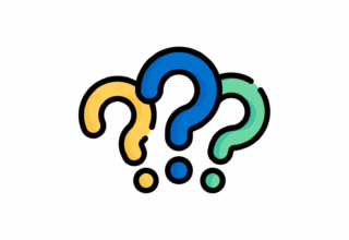 three question marks in different colours